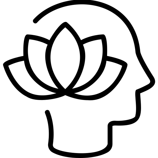 Outline of a human head with a lotus flower, symbolizing mindfulness and mental well-being. Relevant to discussions on mental health practices.
