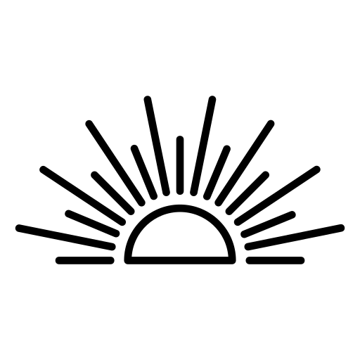 Sunrise graphic with stylized rays radiating from a half-circle, symbolizing new beginnings and optimism. Relevant for content about hope or renewal.